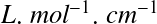 Équation en notation Latex : L. \; mol^{-1}. \; cm^{-1}